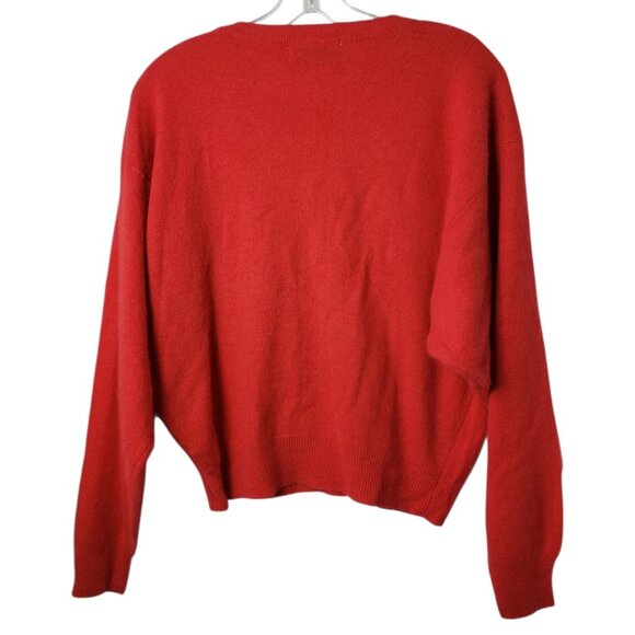 Mozart Milano Vtg Sweater Red With Black Embroidered Abstract Design Womens  38 - Picture 8 of 10